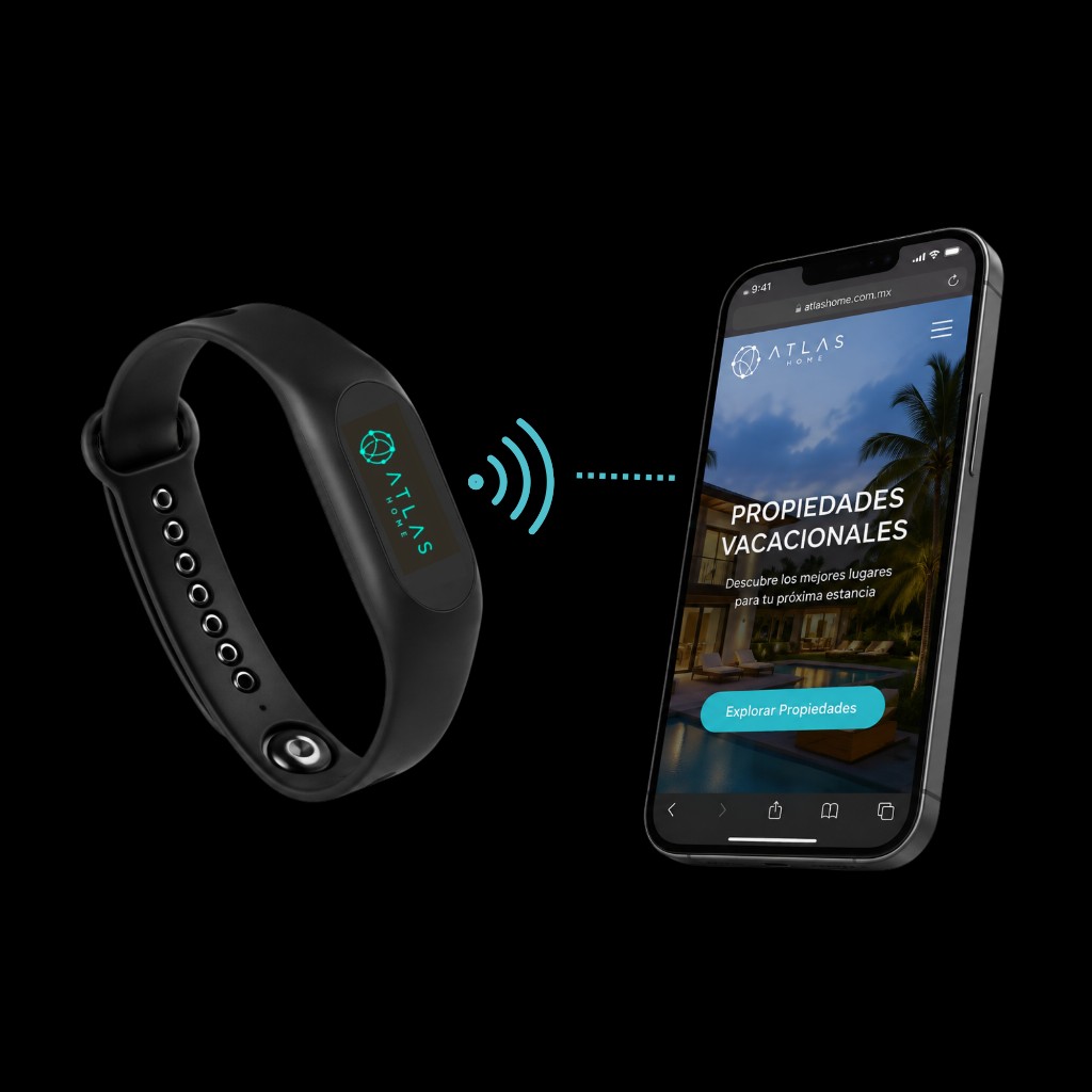 Pulsera NFC Atlas Home conectada al panel vacacional